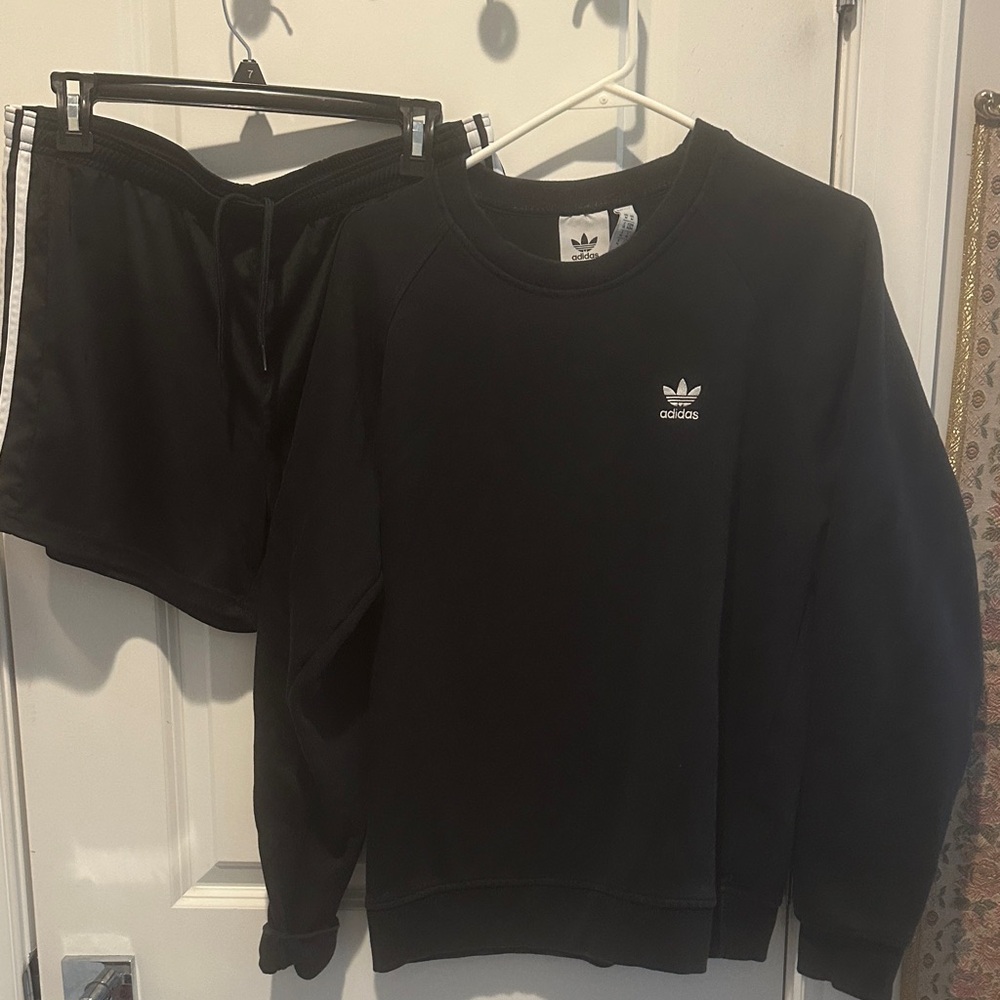Adidas women Black Crewneck Sweater with short